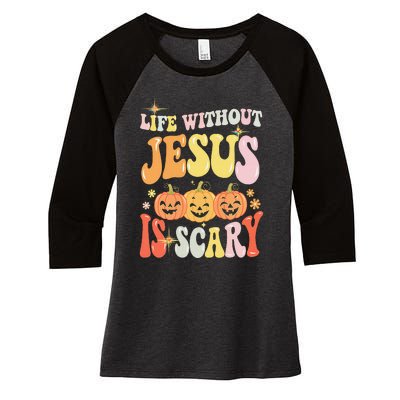 Life Without Jesus Scary Halloween Faith Belief Women's Tri-Blend 3/4-Sleeve Raglan Shirt