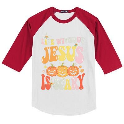 Life Without Jesus Scary Halloween Faith Belief Kids Colorblock Raglan Jersey