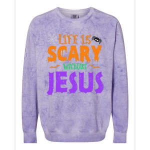 Life Without Jesus Is Scary Fall Christian Halloween Jesus Colorblast Crewneck Sweatshirt