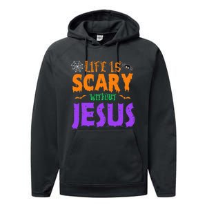 Life Without Jesus Is Scary Fall Christian Halloween Jesus Performance Fleece Hoodie