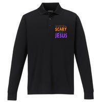 Life Without Jesus Is Scary Fall Christian Halloween Jesus Performance Long Sleeve Polo