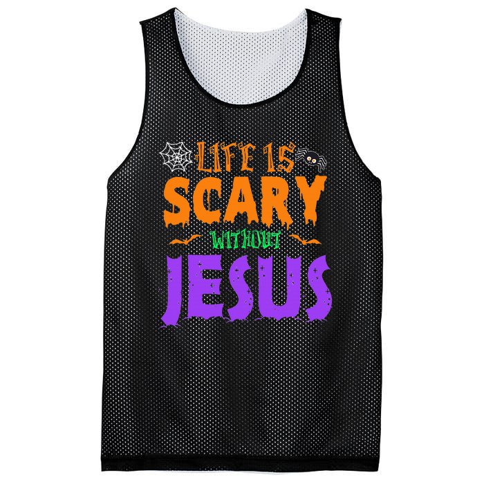 Life Without Jesus Is Scary Fall Christian Halloween Jesus Mesh Reversible Basketball Jersey Tank