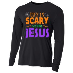 Life Without Jesus Is Scary Fall Christian Halloween Jesus Cooling Performance Long Sleeve Crew