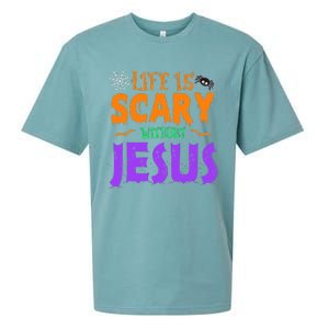 Life Without Jesus Is Scary Fall Christian Halloween Jesus Sueded Cloud Jersey T-Shirt