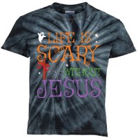 Life Without Jesus Is Scary Fall Christian Halloween Jesus Kids Tie-Dye T-Shirt