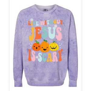 Life Without Jesus is Scary Fall Christian Halloween Jesus Colorblast Crewneck Sweatshirt