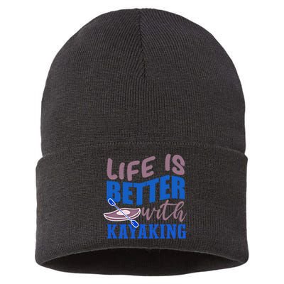 Life With Kayaking Canoe Water Sports Kayak Cool Gift Sustainable Knit Beanie