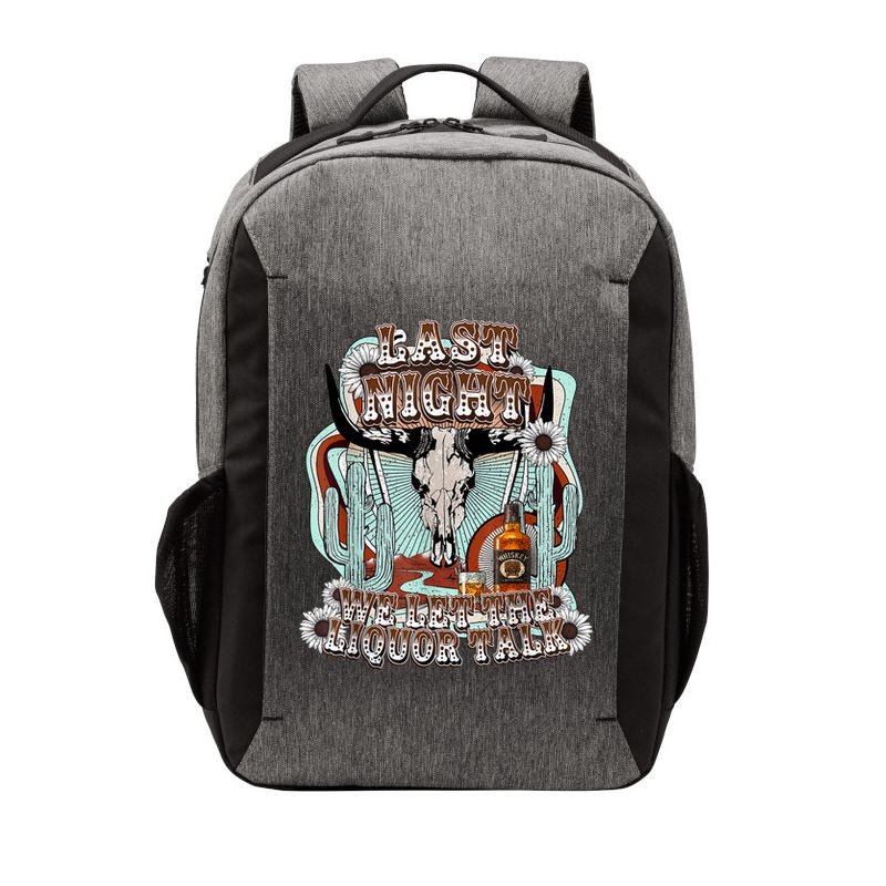 LastNight We Let The Liquor Talk, Cow Skull Western Country Vector Backpack