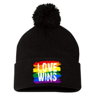 Love Wins LGBTQ Pride Flag Pom Pom 12in Knit Beanie