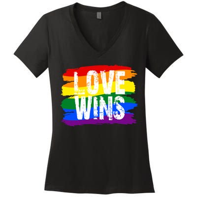 Love Wins LGBTQ Pride Flag Women's V-Neck T-Shirt