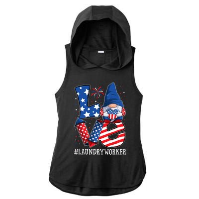 Laundry Worker Love 4th Of July Gnome Usa Patriotic Gift Ladies PosiCharge Tri-Blend Wicking Draft Hoodie Tank