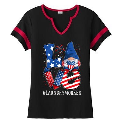 Laundry Worker Love 4th Of July Gnome Usa Patriotic Gift Ladies Halftime Notch Neck Tee