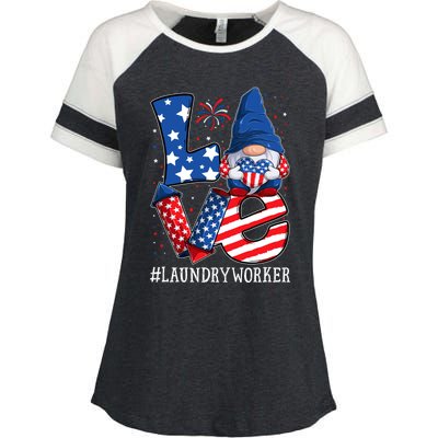 Laundry Worker Love 4th Of July Gnome Usa Patriotic Gift Enza Ladies Jersey Colorblock Tee