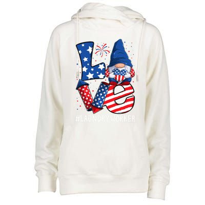 Laundry Worker Love 4th Of July Gnome Usa Patriotic Gift Womens Funnel Neck Pullover Hood