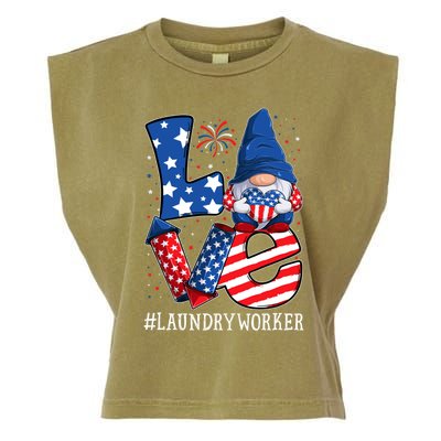 Laundry Worker Love 4th Of July Gnome Usa Patriotic Gift Garment-Dyed Women's Muscle Tee