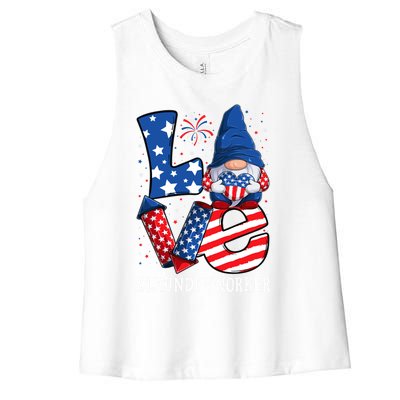 Laundry Worker Love 4th Of July Gnome Usa Patriotic Gift Women's Racerback Cropped Tank