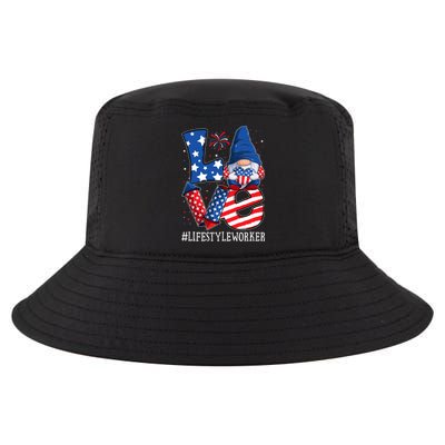 Lifestyle Worker Love 4th Of July Gnome Usa Patriotic Cool Gift Cool Comfort Performance Bucket Hat