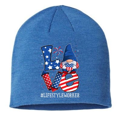 Lifestyle Worker Love 4th Of July Gnome Usa Patriotic Cool Gift Sustainable Beanie