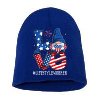 Lifestyle Worker Love 4th Of July Gnome Usa Patriotic Cool Gift Short Acrylic Beanie