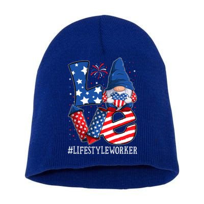 Lifestyle Worker Love 4th Of July Gnome Usa Patriotic Cool Gift Short Acrylic Beanie