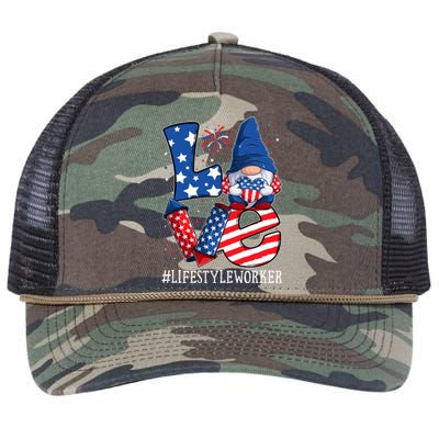 Lifestyle Worker Love 4th Of July Gnome Usa Patriotic Cool Gift Retro Rope Trucker Hat Cap