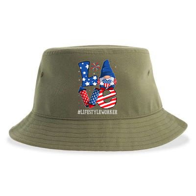 Lifestyle Worker Love 4th Of July Gnome Usa Patriotic Cool Gift Sustainable Bucket Hat