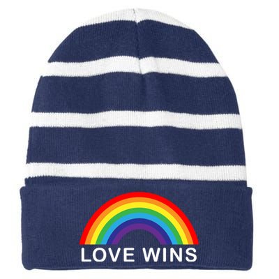 Love Wins Lgbtq Pride Month Rainbow Striped Beanie with Solid Band