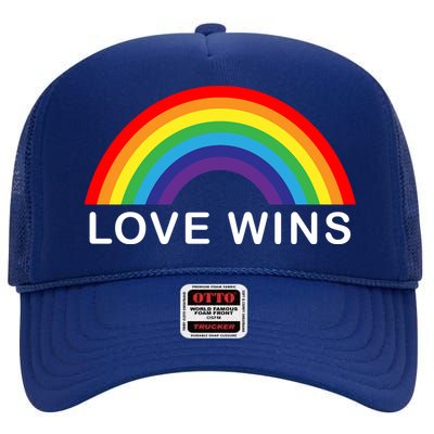 Love Wins Lgbtq Pride Month Rainbow High Crown Mesh Back Trucker Hat