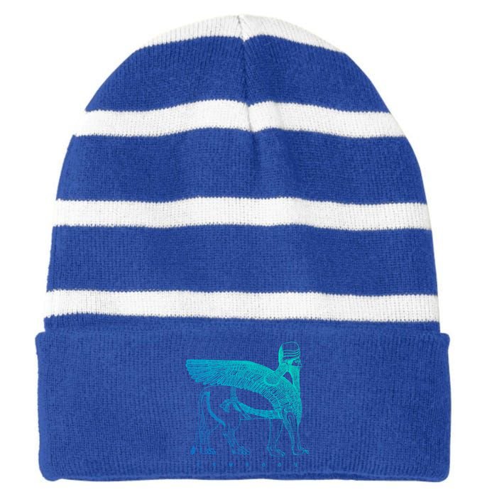 Lamassu Winged Lion Assyrian Sumerian Mesopotamia Gift Striped Beanie with Solid Band