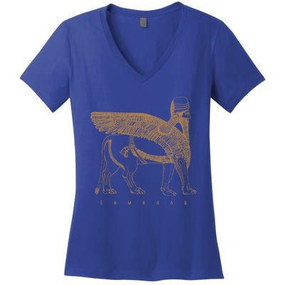 Lamassu Winged Lion Assyrian Sumerian Mesopotamia Gift Women's V-Neck T-Shirt