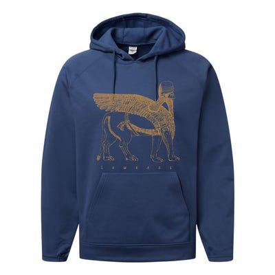 Lamassu Winged Lion Assyrian Sumerian Mesopotamia Gift Performance Fleece Hoodie