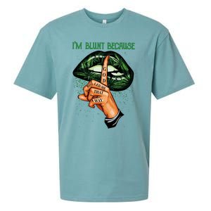 Lips Weed Leaf I'm Blunt God Rolled Me Funny 420 Marijuana Dripping Lips Sueded Cloud Jersey T-Shirt