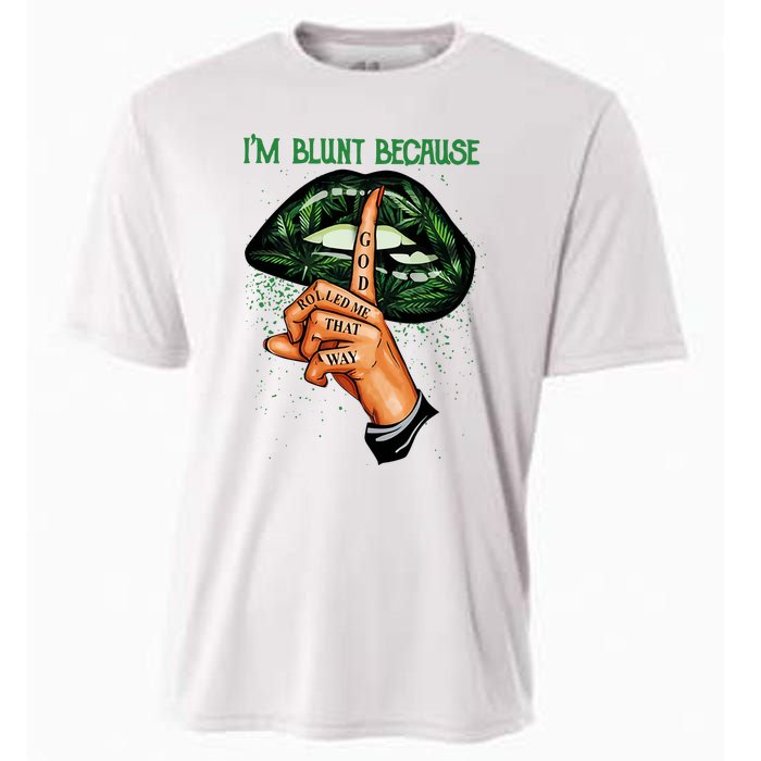 Lips Weed Leaf I'm Blunt God Rolled Me Funny 420 Marijuana Dripping Lips Cooling Performance Crew T-Shirt