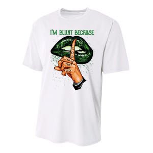 Lips Weed Leaf I'm Blunt God Rolled Me Funny 420 Marijuana Dripping Lips Performance Sprint T-Shirt