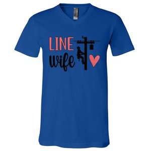 Line Wife Lineworker Husband Linewife Proud Line Wife Great Gift V-Neck T-Shirt