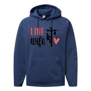 Line Wife Lineworker Husband Linewife Proud Line Wife Great Gift Performance Fleece Hoodie