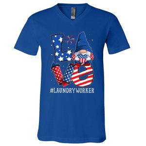 Laundry Worker Love 4th Of July Gnome Usa Patriotic Gift V-Neck T-Shirt