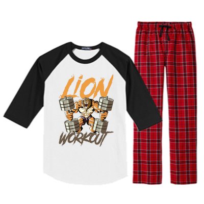 Lion Workout Lifting Weights Beast Muscle Fitness Gym Animal Cool Gift Raglan Sleeve Pajama Set