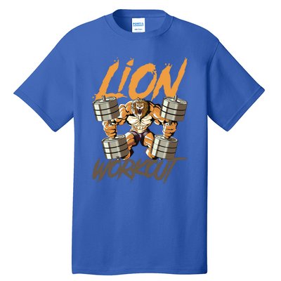 Lion Workout Lifting Weights Beast Muscle Fitness Gym Animal Cool Gift Tall T-Shirt