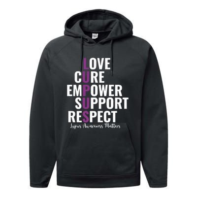 Lupus Warrior Love Cure Empower Support Respect Performance Fleece Hoodie