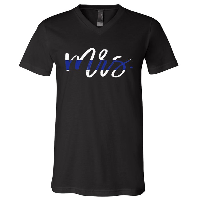 Leo Wife Mrs. Thin Blue Line Law Enforcement V-Neck T-Shirt