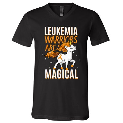 Leukemia Warrior Magical Unicorn Orange Ribbon Hematologist V-Neck T-Shirt