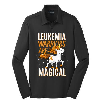 Leukemia Warrior Magical Unicorn Orange Ribbon Hematologist Silk Touch Performance Long Sleeve Polo