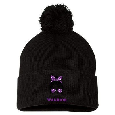 Lupus Warrior Messy Bun Woman Lupus Awareness Pom Pom 12in Knit Beanie