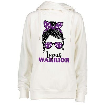 Lupus Warrior Messy Bun Woman Lupus Awareness Womens Funnel Neck Pullover Hood