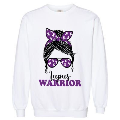 Lupus Warrior Messy Bun Woman Lupus Awareness Garment-Dyed Sweatshirt