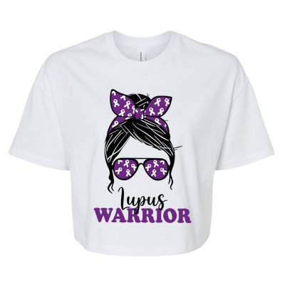 Lupus Warrior Messy Bun Woman Lupus Awareness Bella+Canvas Jersey Crop Tee