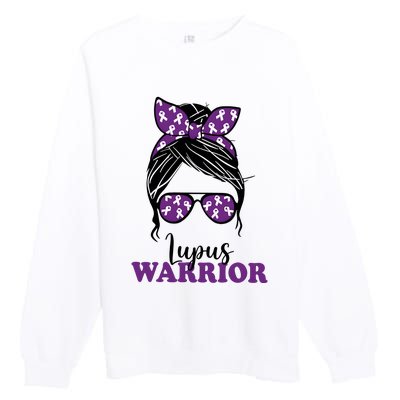 Lupus Warrior Messy Bun Woman Lupus Awareness Premium Crewneck Sweatshirt