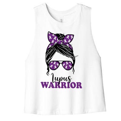 Lupus Warrior Messy Bun Woman Lupus Awareness Women's Racerback Cropped Tank