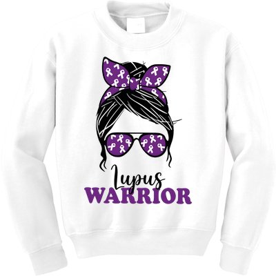 Lupus Warrior Messy Bun Woman Lupus Awareness Kids Sweatshirt